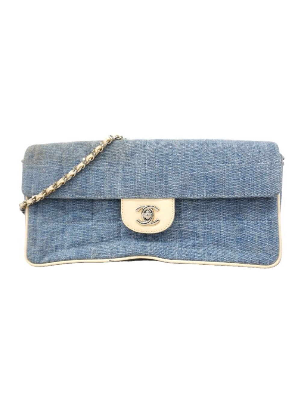 Chanel Shoulder Bag Choco Bar Denim Blue Silver